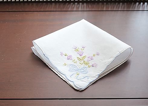 Embroidered cotton handkerchief. Lavender Roses #1103
